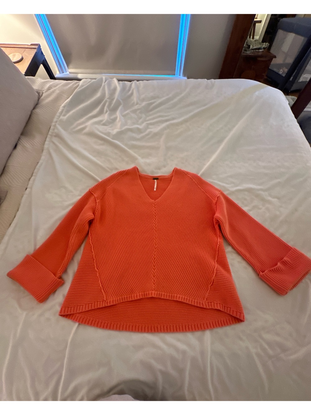 Free People Coral V-Neck Ribbed Sweater